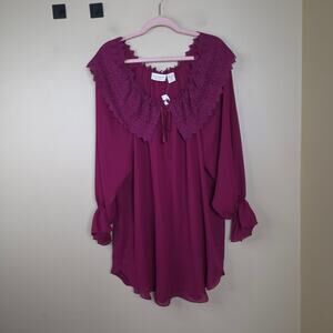 Vintage Victoria's Secret Long Sleeve Mini Night Dress Crochet in Berry Size M/L